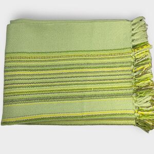 The Three Weavers Houston Texas Handwoven Throw Blanket Green 100% Virgin Wool